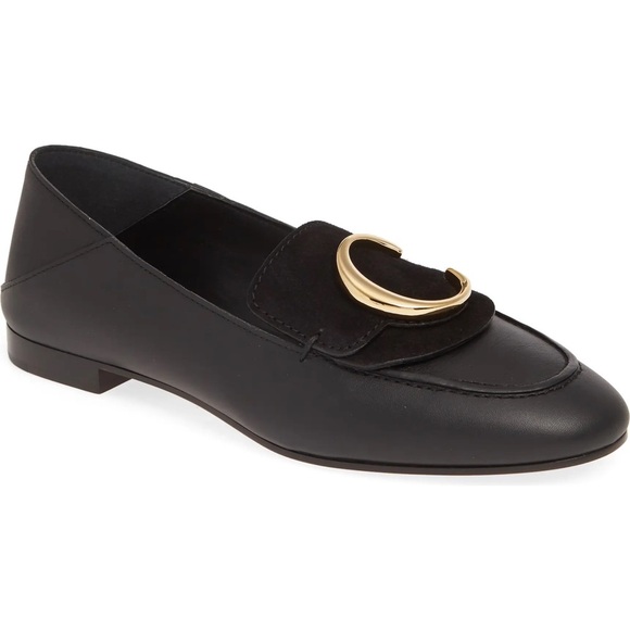 Chloe C Logo Convertible Suede Mule Nubuck Leather Loafers - Picture 2 of 12